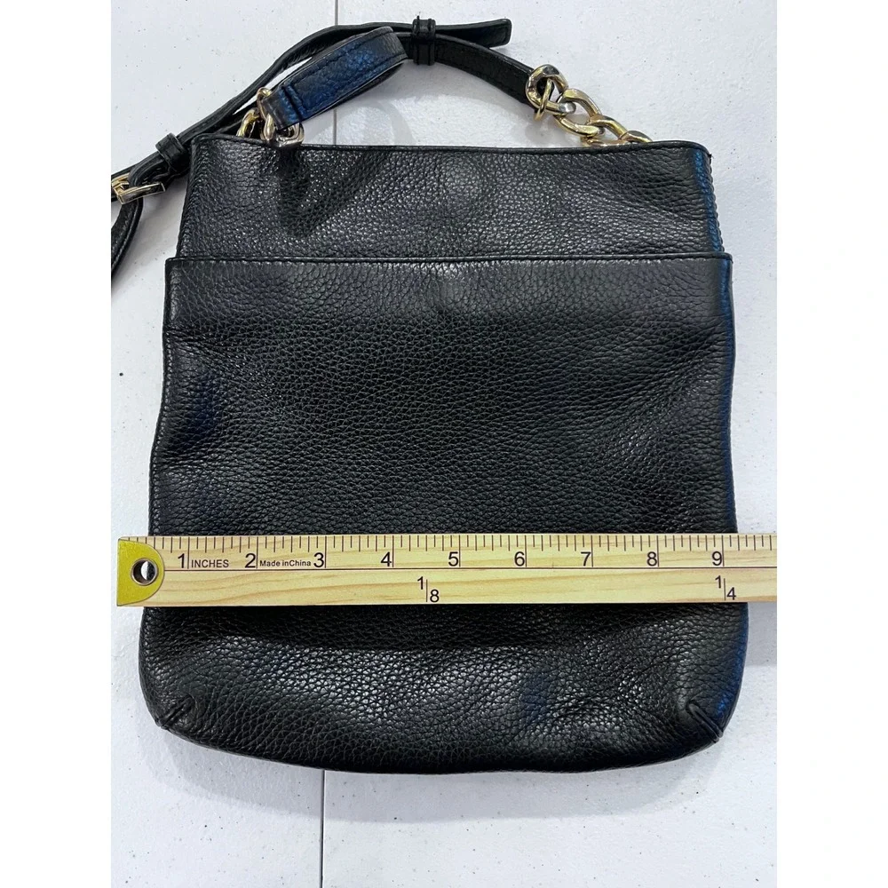 Michael Kors Black Pebbled Leather Crossbody Bag Gold Chain Buckle Detail Luxury
